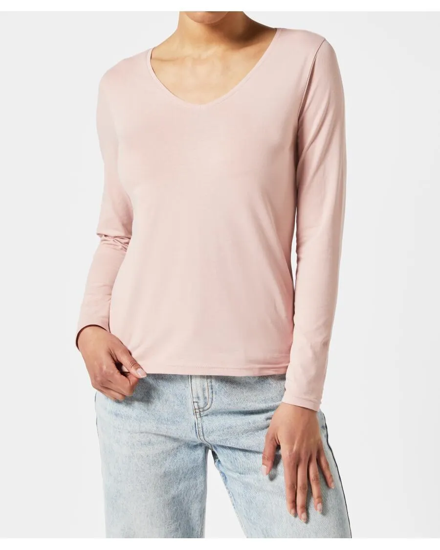 Basic Langarmshirt Janina, V-Ausschnitt