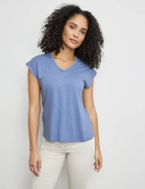 Shirt met korte mouwen en chiffon rand