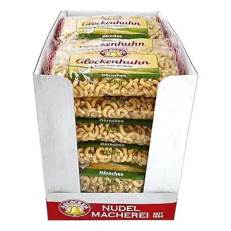 3 Glocken Glockenhuhn Hörnchen gerippt 250 g, 24er Pack