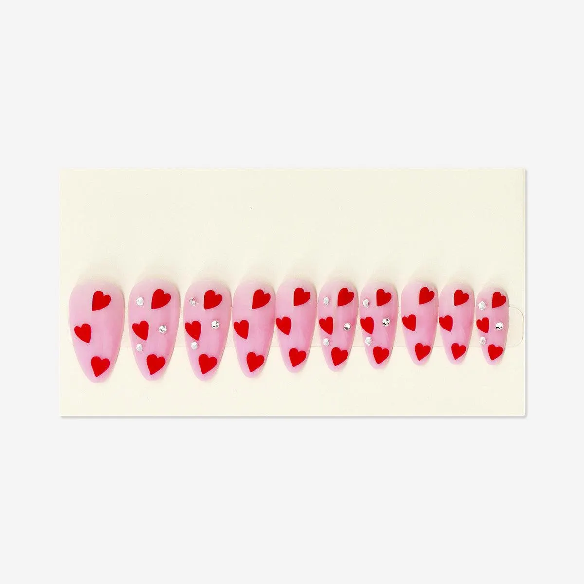 Artificial nails set - Red hearts