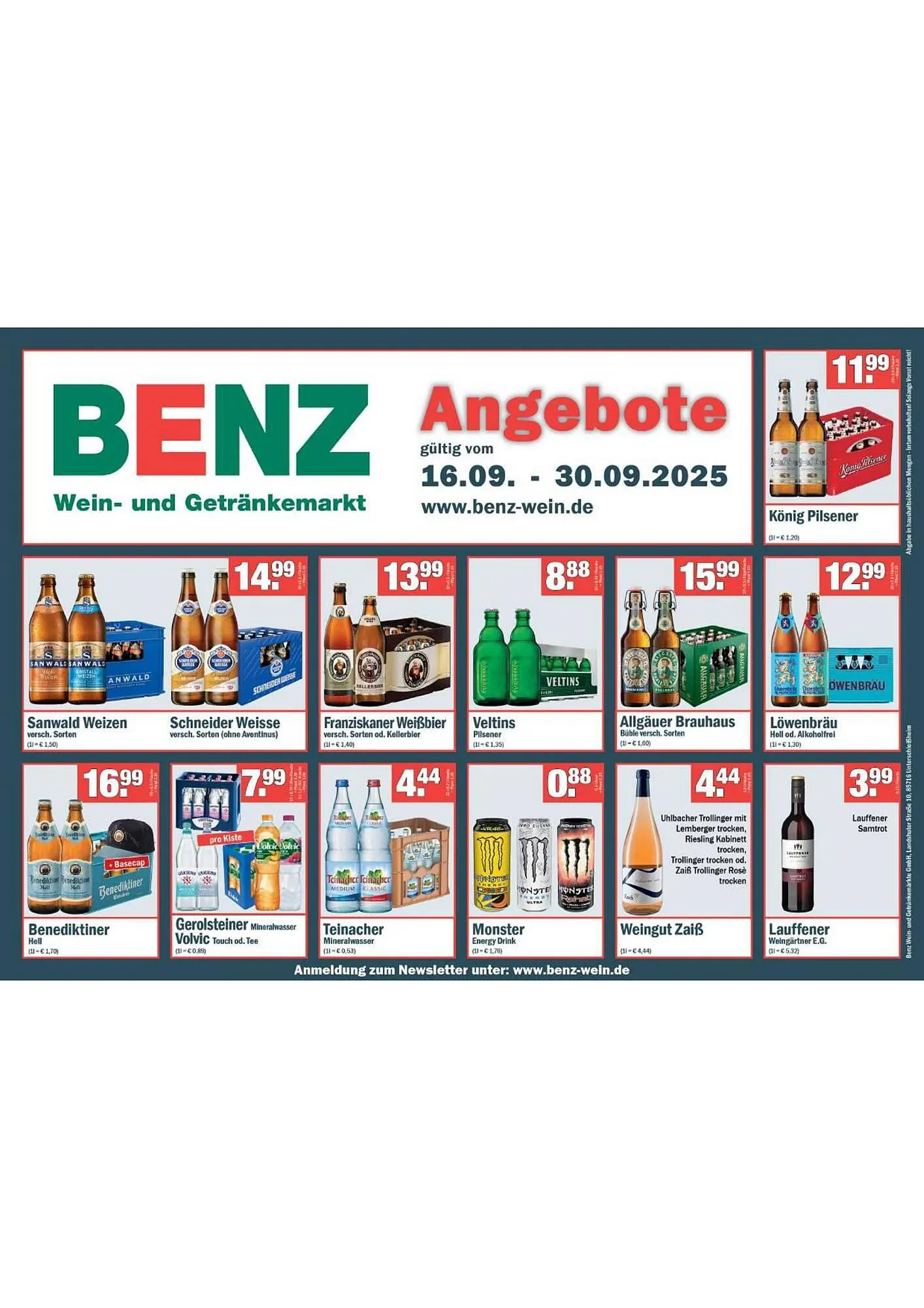 Benz Getränke Prospekt von 16. September bis 30. September 2025 - Prospekt seite 1