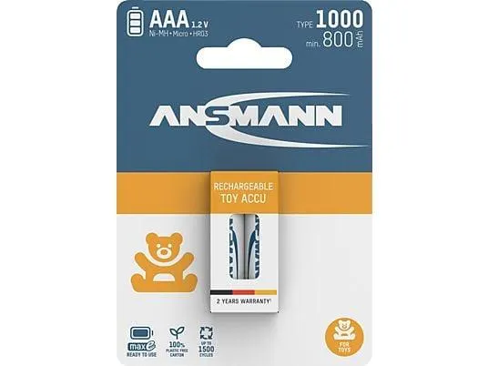 ANSMANN Toy NiMH Micro AAA Typ 1000 (min. 800 mAh) maxE 2er Papierblister Nickel-Metallhydrid Akku
