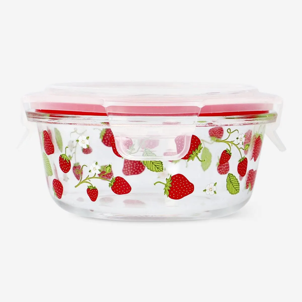 Round glass food container with strawberry print - Large