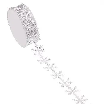 Satinband "Glitzer Schneeflocke", weiß, 25 mm, 5 m