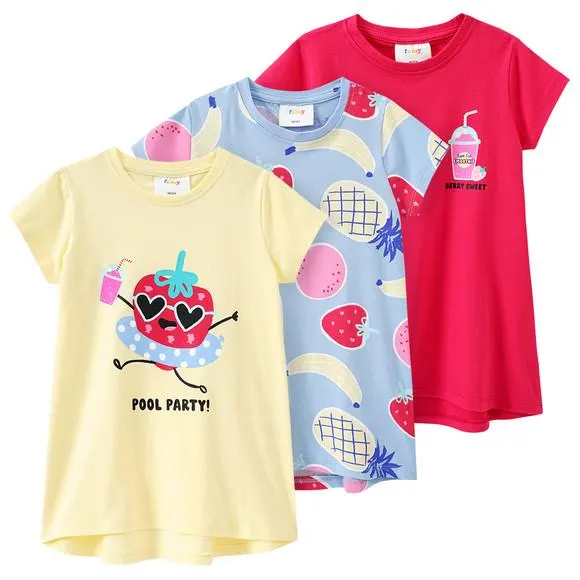 3 Mädchen T-Shirts mit bunten Motiven