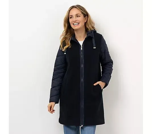 STRANDFEIN Materialmix Mantel Teddy und Stepp abnehmbare Kapuze figurumspielend