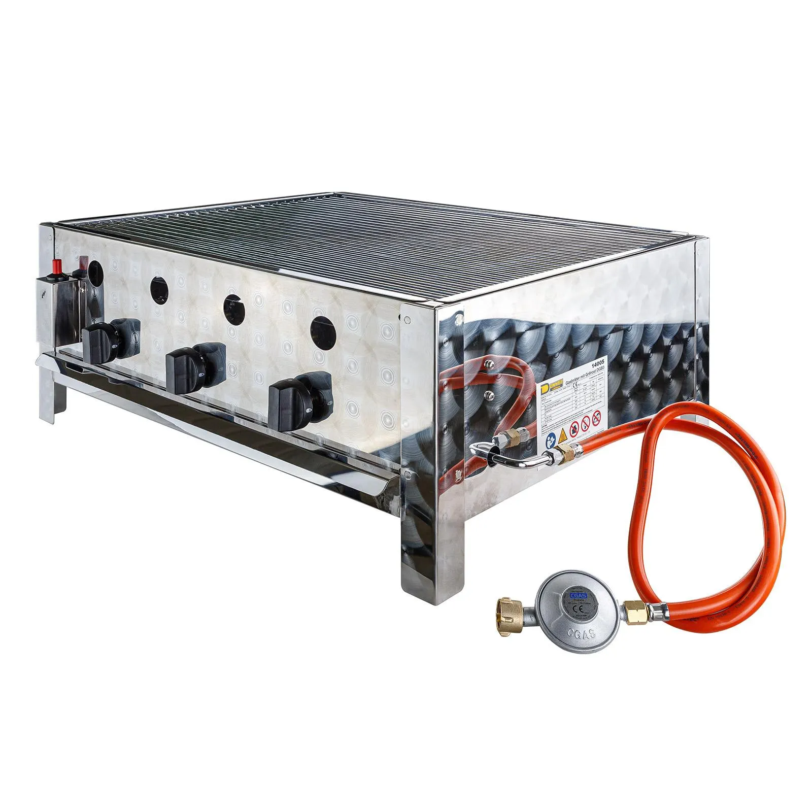 Edelstahl Gasbräter / Gastrobräter mit Grillrost DGB3, 3-flammig, 10kw