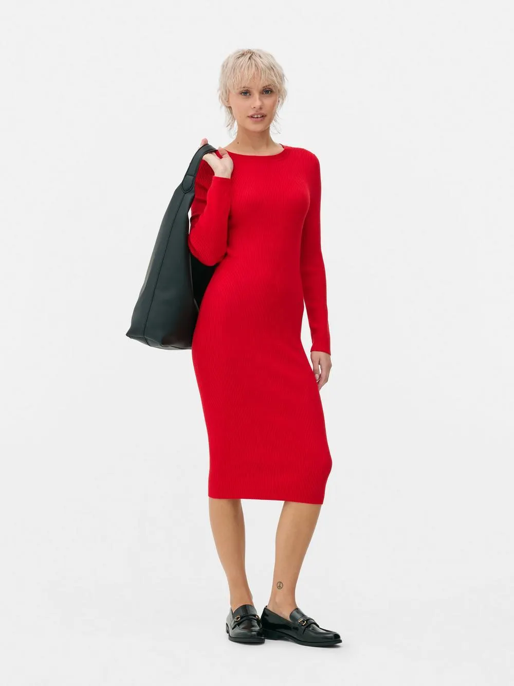 Langärmeliges Pulloverkleid mit Rundhalsausschnitt