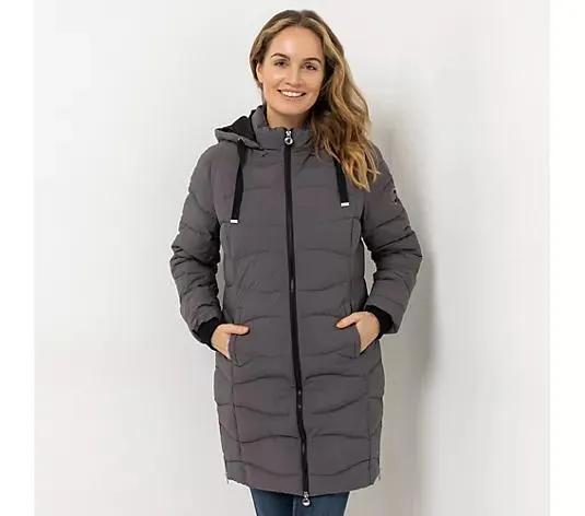 CENTIGRADE Steppmantel Stehkragen abnehmbare Kapuze 2-Wege-Reißverschluss