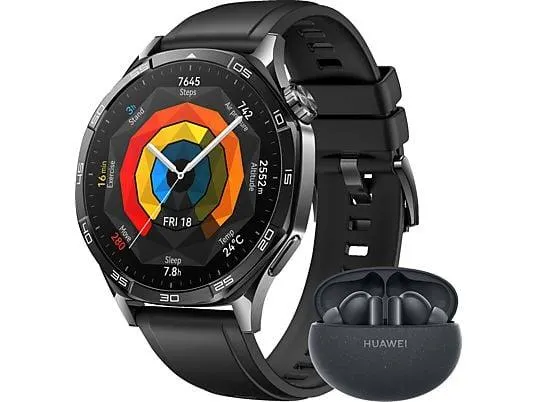 HUAWEI Watch GT5 46 MM + FreeBuds 5i Smartwatch Fluorelastomer, 140-210 mm, Black