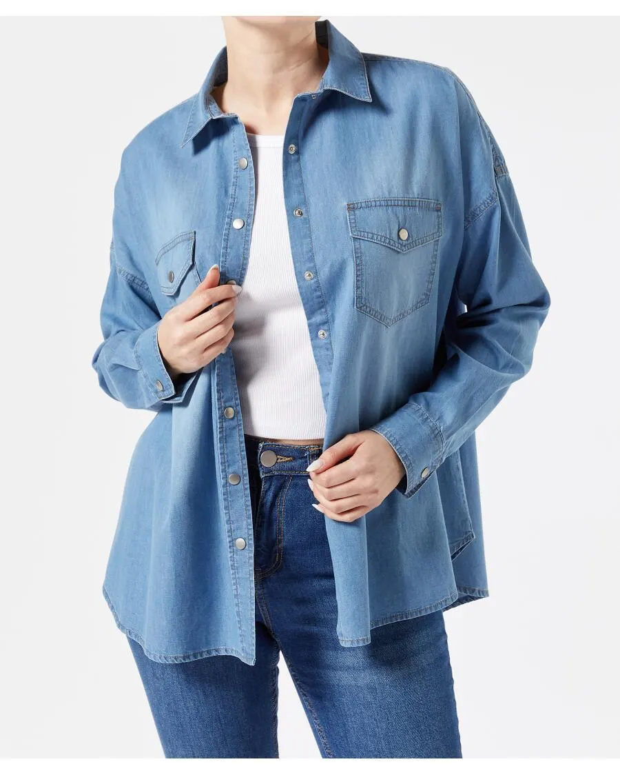 Jeansbluse mit Brusttaschen Janina, Knopfleiste