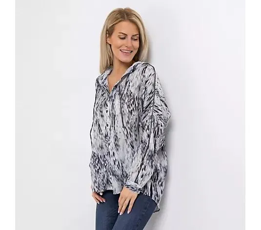 DINE 'N' DANCE Bluse, 1/1-Arm Knopfleiste Kapuze oversize