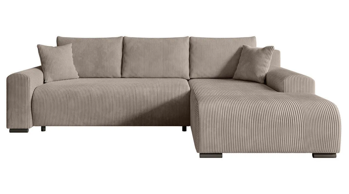 ECKSOFA Nelly mit Bettkasten und Schlaffunktion, Cordstoff in L-Form