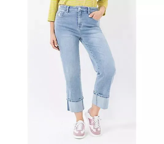 KILIAN KERNER SENSES Jeans, 7/8 Länge 5-Pocket-Style hoher Umschlag weites gerades Bein