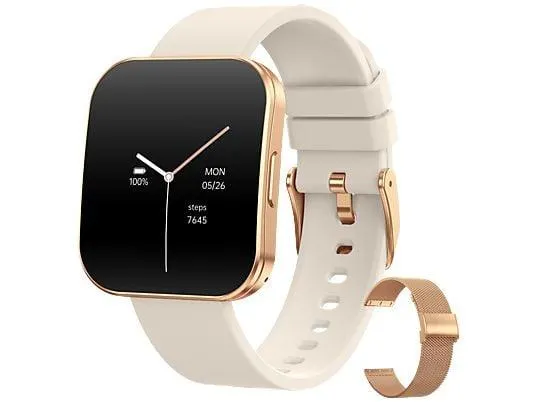 LEVOWATCH DOITX TINY Damen AMOLED Always-On Smartwatch robust, wasserdicht Silikon + Edelstahlarmband + Nylon, 140-220 mm, Rosa