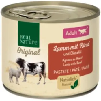 REAL NATURE Original Nassfutter Katze, Adult, Lamm mit Rind und Distelöl 6x200 g
