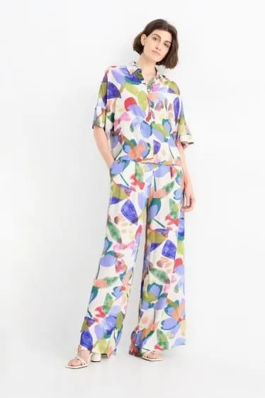 Cloth trousers - high waist - wide leg - floral