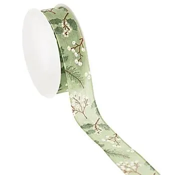 Stoffband "Zweige", grün, 25 mm, 5 m