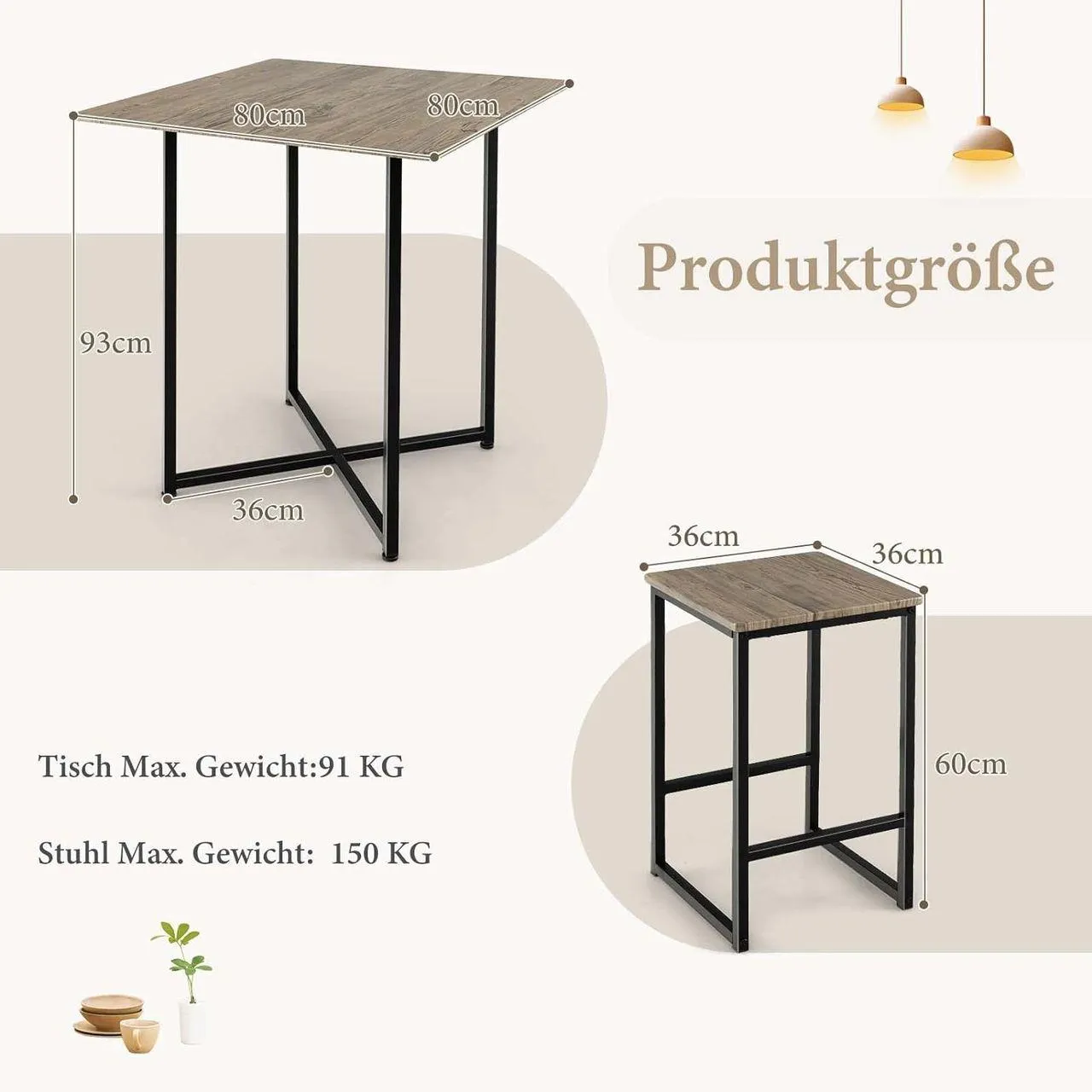 5 TLG. Bartisch Set, Kleine Essgruppe mit Metallgestell