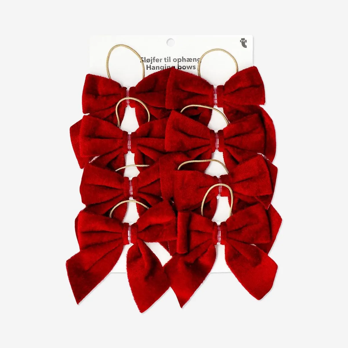 Hanging red velvet bows - 8 pcs