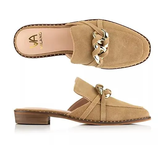 VIA MILANO Damen-Slipper echt Leder Ketten-Detail Absatz ca. 2,5cm