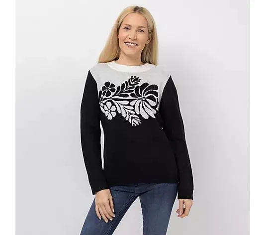 CASHMASOFT Pullover Rundhalsausschnitt Cashmeregriff Blumen-Jacquard