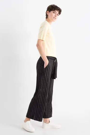 Jersey trousers - mid-rise waist - wide leg - striped - textures