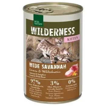 REAL NATURE WILDERNESS Nassfutter Katze, Kitten Wide Savannah, Lamm und Wildschwein 6x400 g