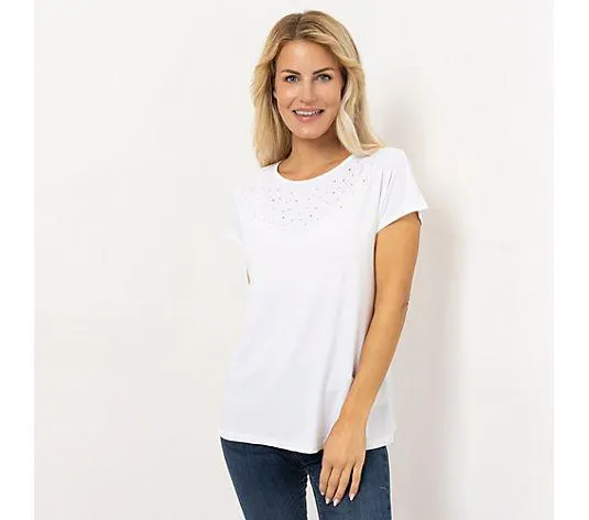 KIM & CO. Shirt, 1/4-Arm Deluxe Brazil Knit Strass-Applikation figurumspielend
