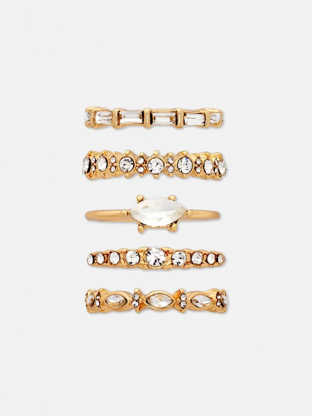 Ringe mit Strasssteinen, 5er-Pack