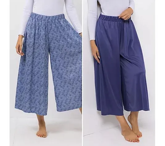 JERYMOOD HOMEWEAR 2 Hosen, 7/8-Länge Mikrofaser weites Bein uni&bedruckt