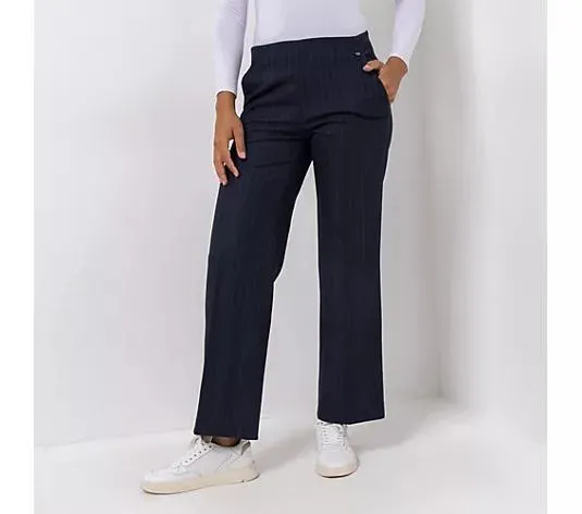 EVA LUTZ Hose, lange Form Rundumdehnbund Nadelstreifen weites Bein