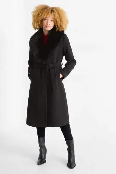 Coat with faux fur trim