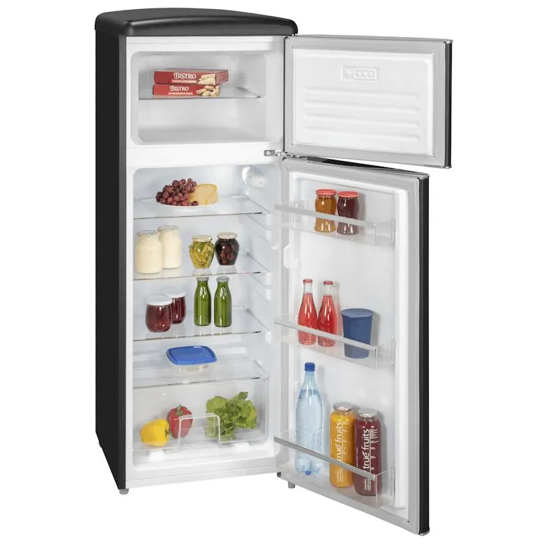 Exquisit Retro Kühl-Gefrierkombination RKGC270-45-H-160E mattschwarz, 206 l Fassungsvermögen