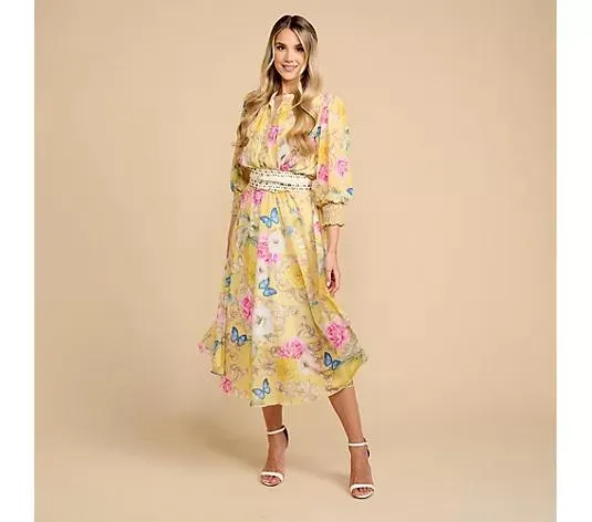 SCHIFFHAUER MUNICH® Kleid, 1/1-Arm Volant-Saum halbe Knopfleiste knöchellang