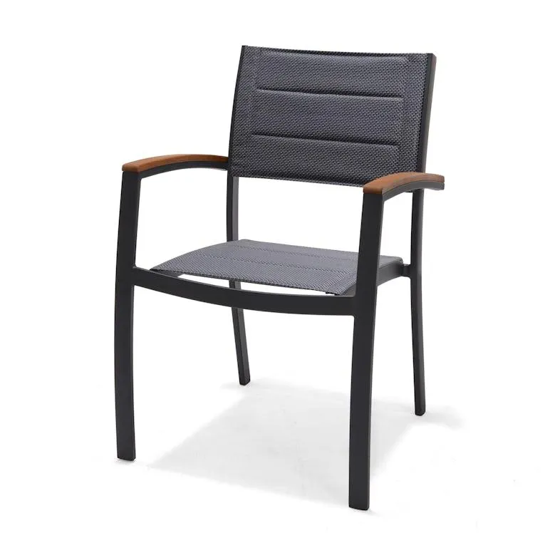 METRO PROFESSIONAL Stapelstuhl gepolstert mit Armlehne Lynx, Alu/Textilen-Bespannung, schwarz