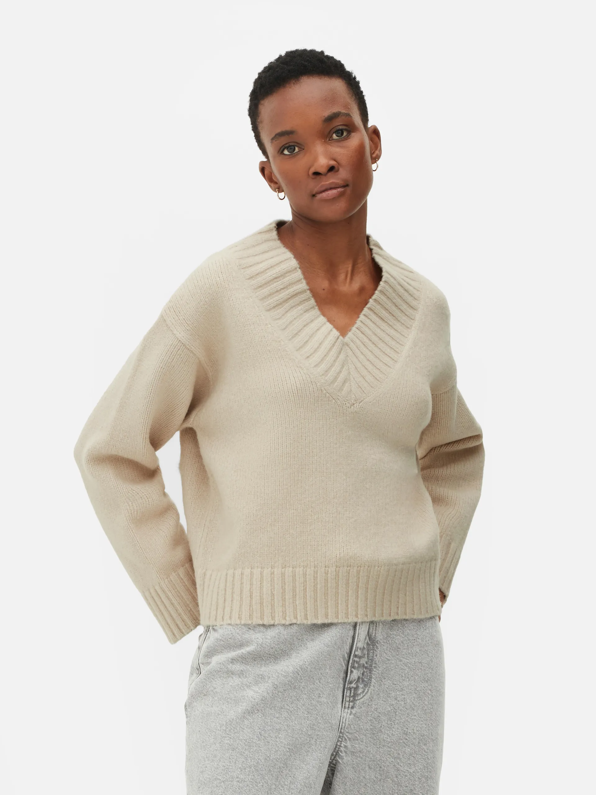 Chunky V-Neck Knitted Jumper