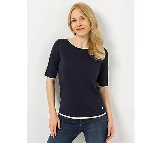 EVA LUTZ Pullover U-Boot Ausschnitt Kontrast-Detail figurumspielend