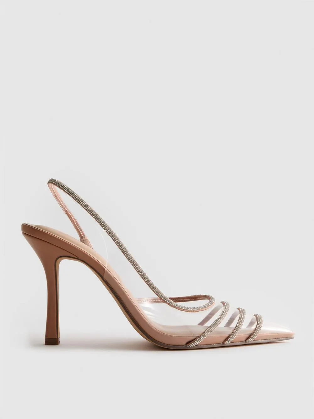 Transparente Pumps mit Strasssteinen