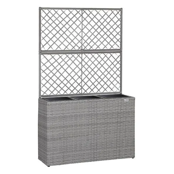 Blumenkasten Polyrattan mit Rankgitter, 83x60x30,5cm, grau