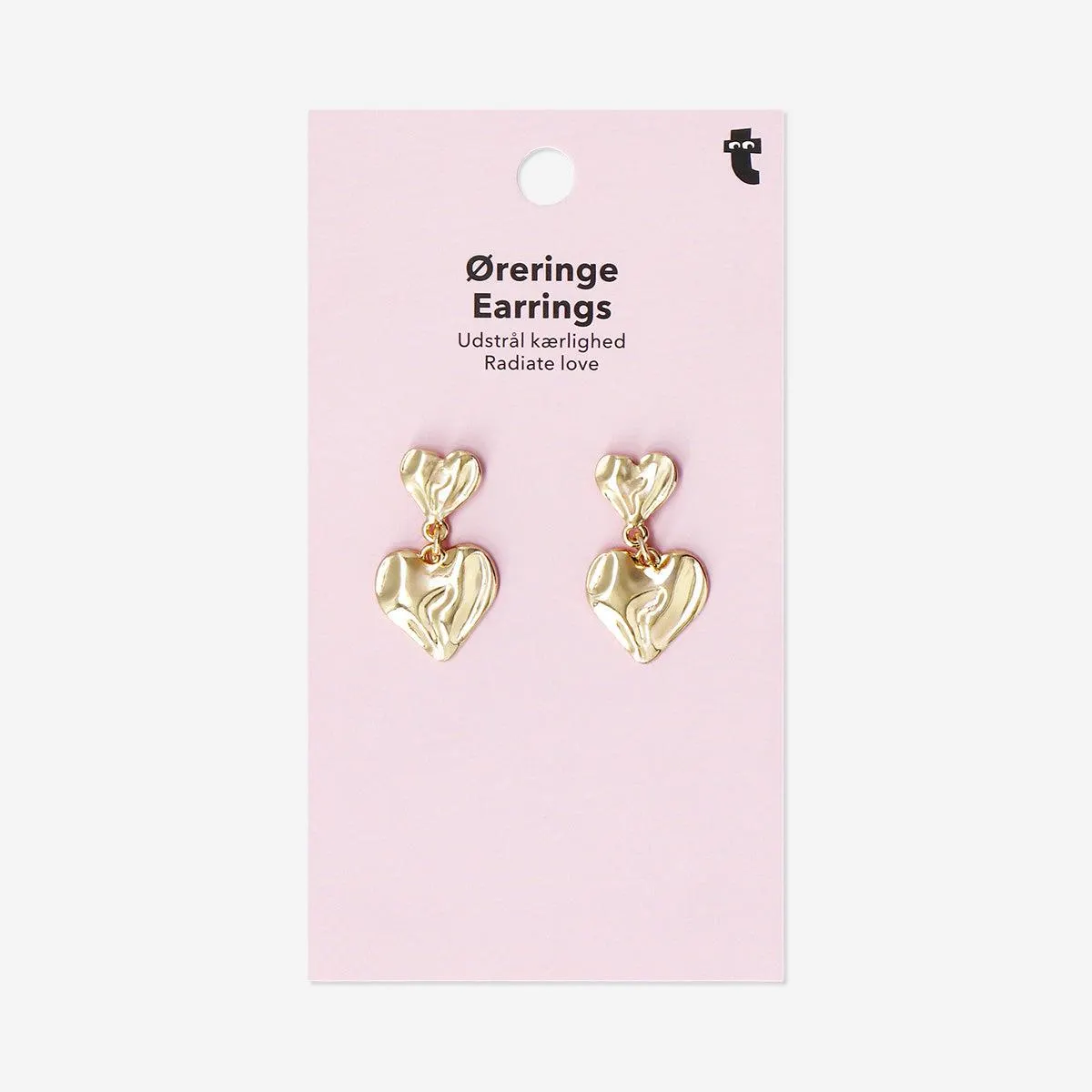 Gold earrings - Two hearts with shiny finish