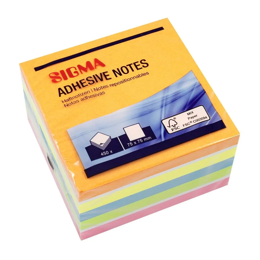 SIGMA Haftnotizwürfel, 75 x 75 mm, quadratisch, mehrfarbig, 450 Blatt