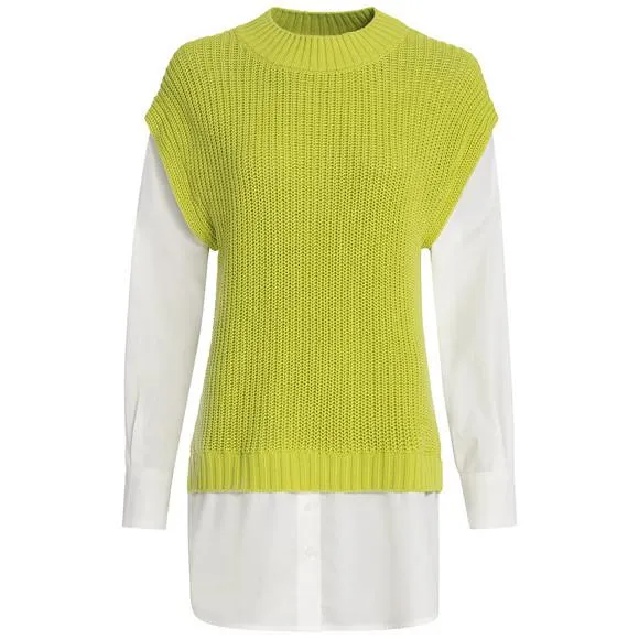 Damen Strickpullunder mit Bluseneinsatz
