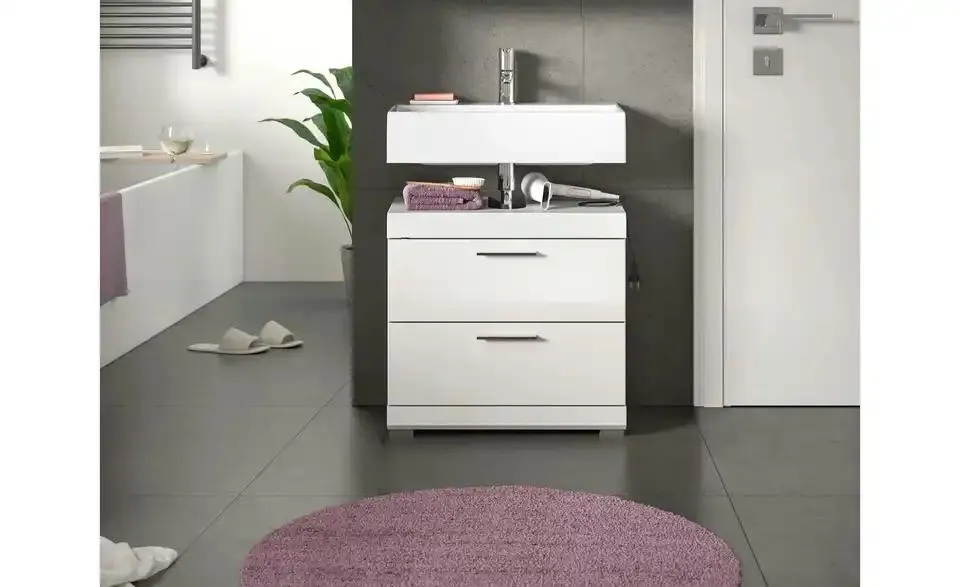 Waschbeckenunterschrank SCHLOONSEE, Breite 60cm, 2 Schubkästen, mit Siphonausschnitt, MDF-Front, in verschiedenen Farben erhältlich, Badmöbel, Badschrank, Kommode, Bad