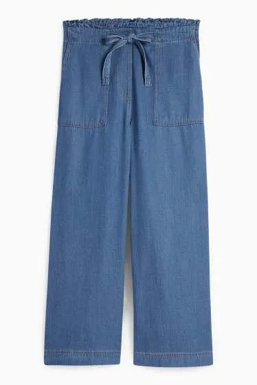 Cloth trousers - high waist - wide leg - denim look