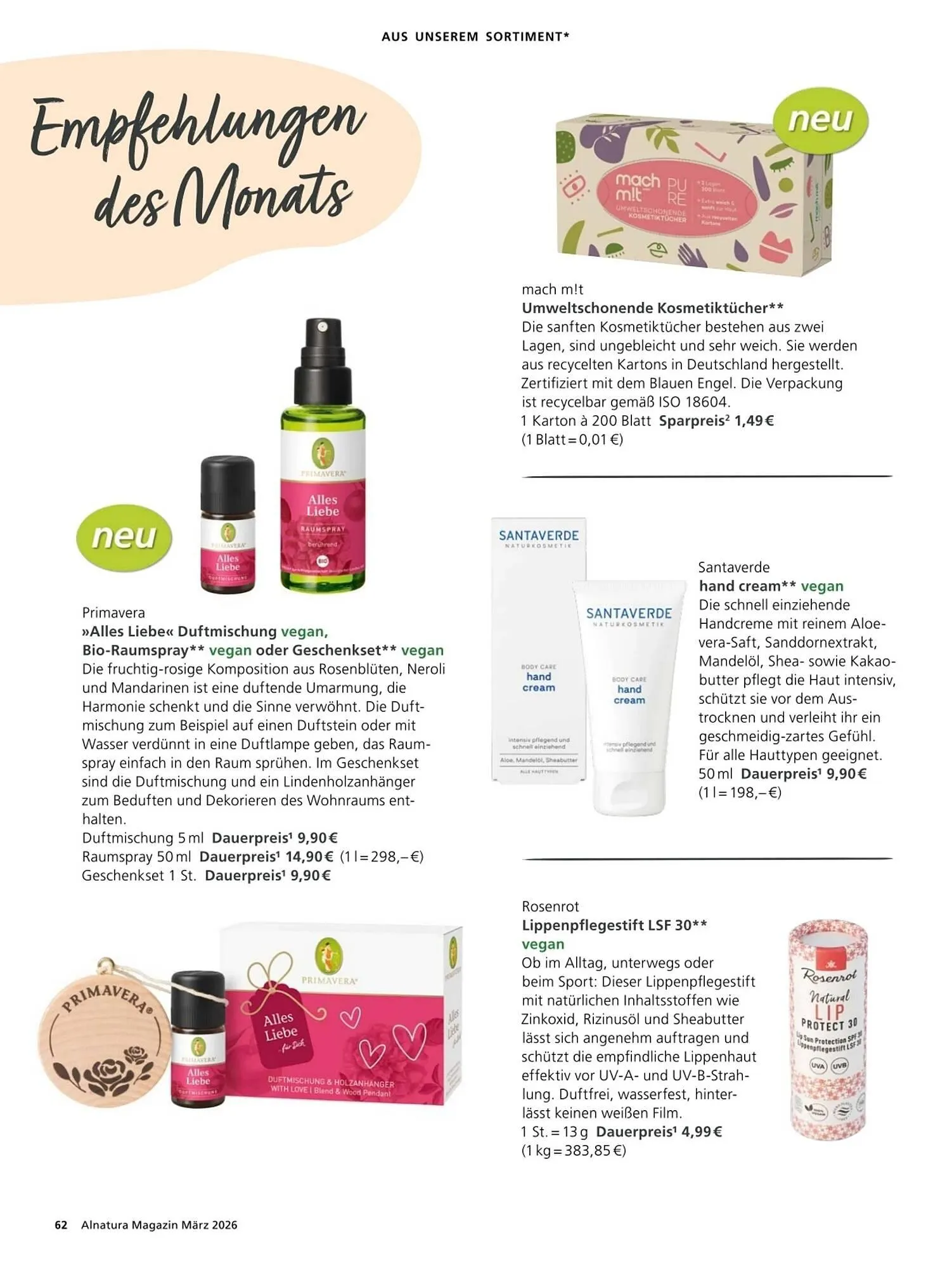 Alnatura Magazin von 4. März bis 1. April 2026 - Prospekt seite 62