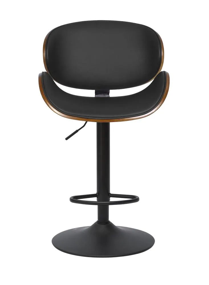 Barhocker mit Walnussholz-Rückenlehne, verstellbarer Sitzhöhe, ca. 53 x 44 cm – Schwarz