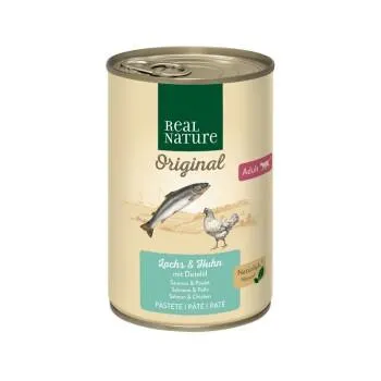 REAL NATURE Original Nassfutter Katze, Adult, Lachs und Huhn mit Distelöl 6x400 g
