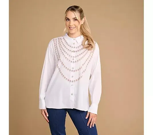 SCHIFFHAUER MUNICH® Bluse langarm White Blouse Art Strasssteine figurumspielend