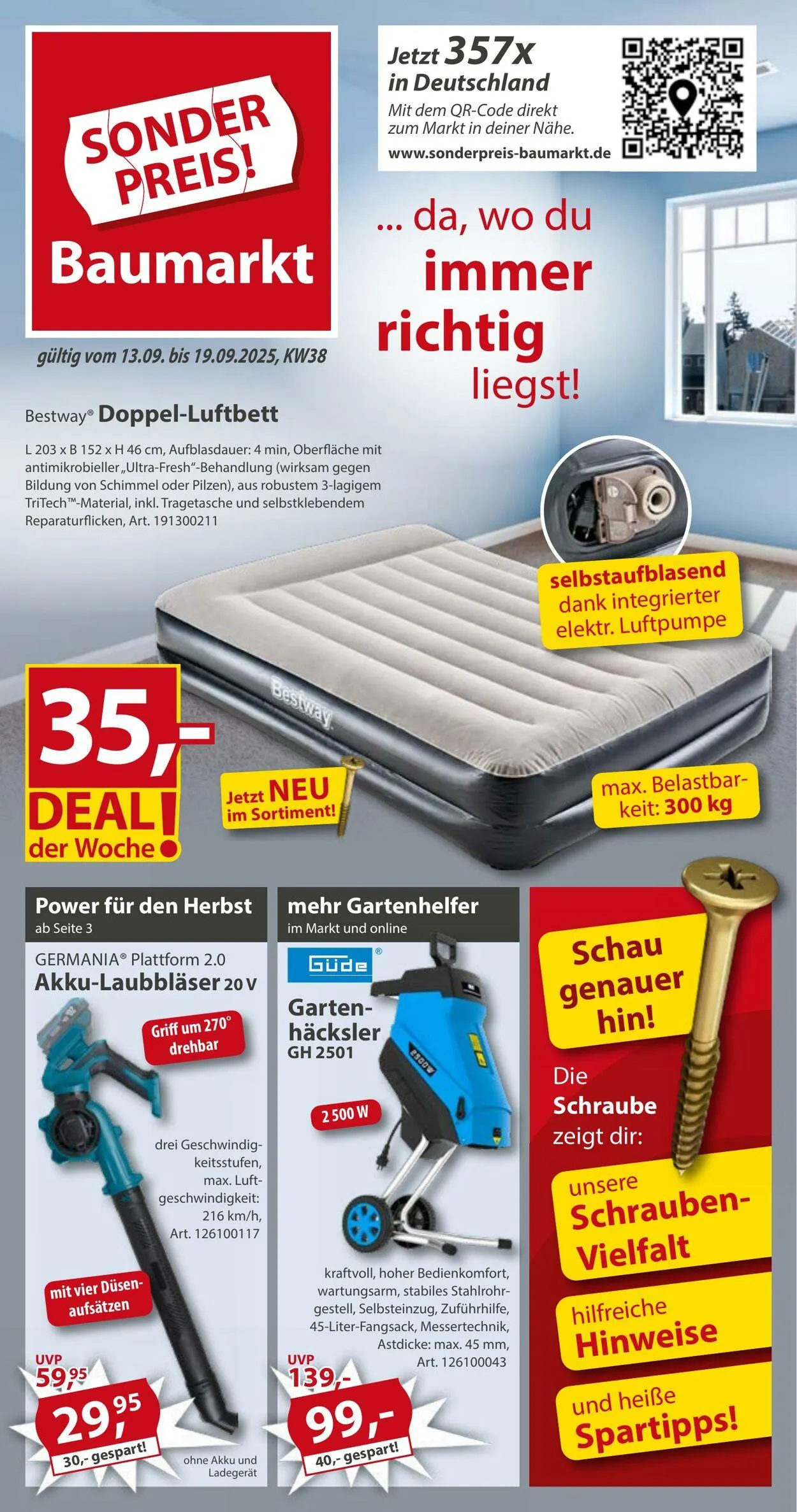 Sonderpreis Baumarkt Aktueller Prospekt von 6. September bis 20. September 2025 - Prospekt seite 1